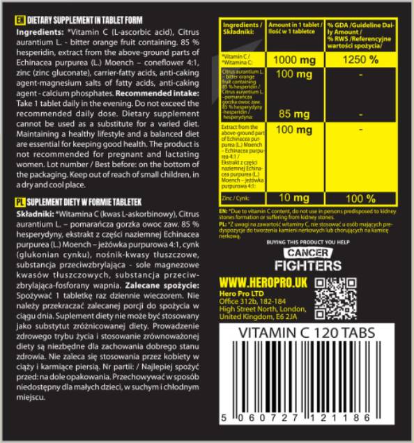 Vitamin C 1000 mg + Bioflavonoide | mit Echinacea + Zink - 120 Tabletten