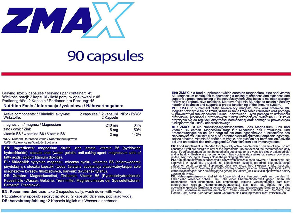 ZmaX | ZMA-Formel – 90 Kapseln