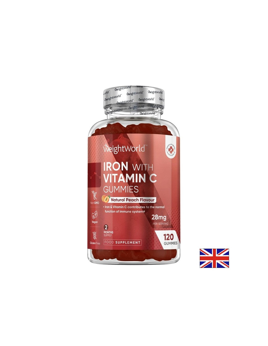 Anämie - Eisen + Vitamin C Gummies, 120 Jelly -Tabletten, Pfirsichgeschmack