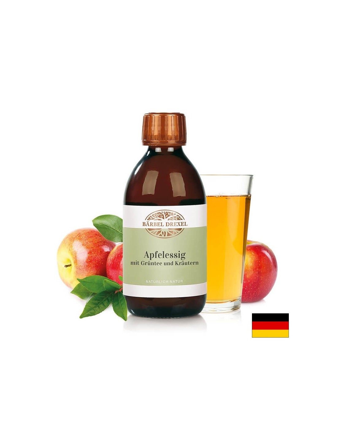 Apfelessig mit Grüntee und Kräutern / Apfelessig + grüner Tee und Kräuter, 250 ml. <tc>Bärbel Drexel</tc>