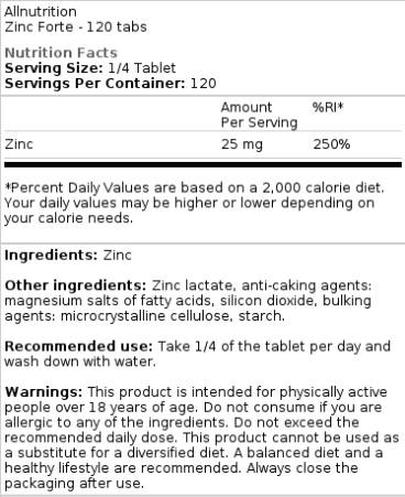 Zink Forte | Zinklaktat 25 mg - 120 Tabletten