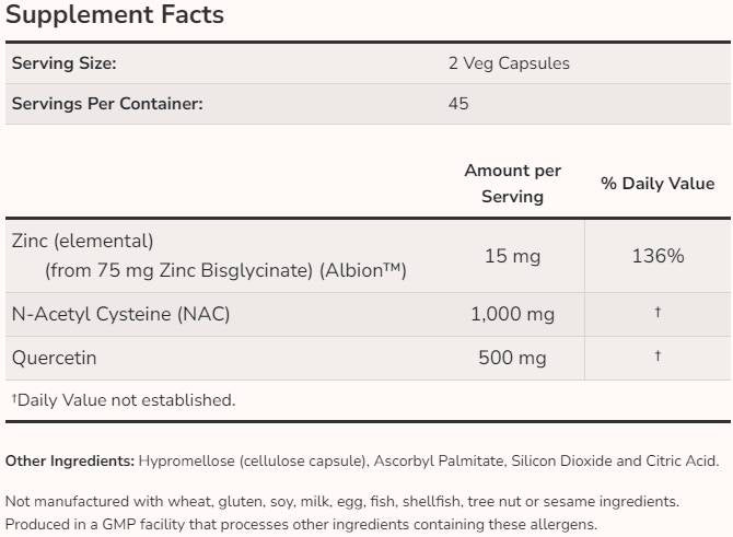 NAC | mit Quercetin & Zink [90 Kapseln, 45 Portionen]