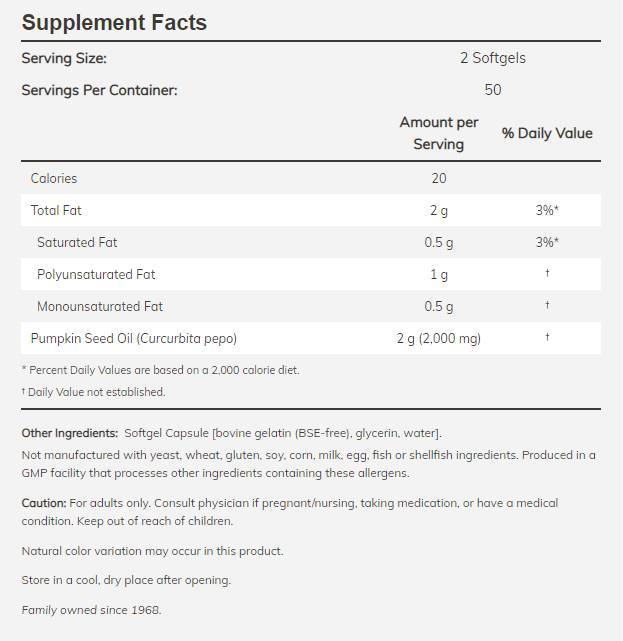 Kürbissamenöl 1000 mg - 200 Gelkapseln