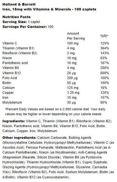 Eisen 15 mg | Mit Vitaminen und Mineralien 100 Kapseln