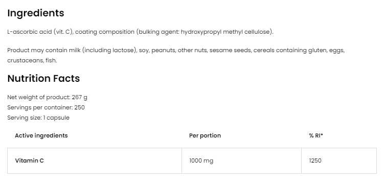 Vitamin C 1000 mg - 250 Kapseln