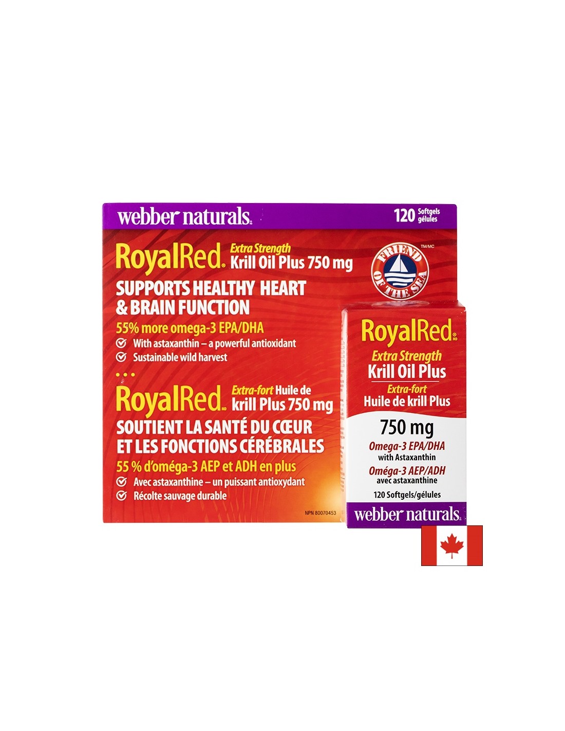 Dreifache Kombination zur Unterstützung von Herz und Gehirn – Krillöl + Omega-3 und Astaxanthin RoyalRed, 120 Softgel-Kapseln