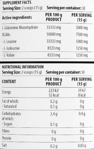 Hochintensitätstraining BCAA 4: 1: 1 + Glutamin - 450 Gramm