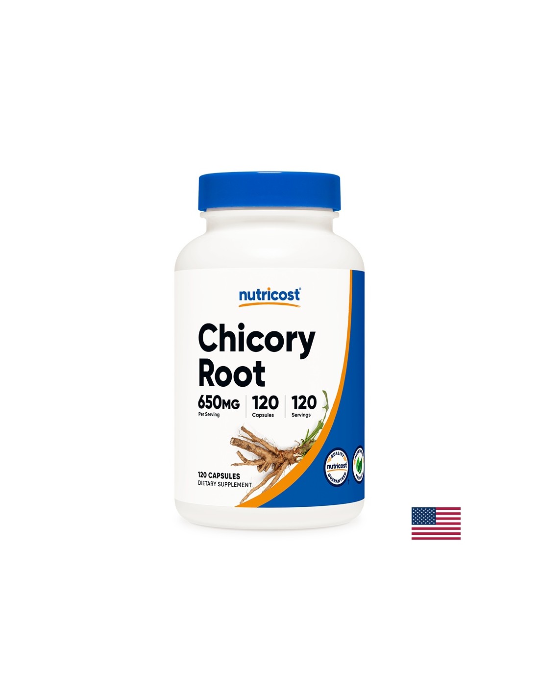 Zichorienwurzel - Bei Diabetes und Verdauungsstörungen, 650 mg, 120 Kapseln <tc>Nutricost</tc>