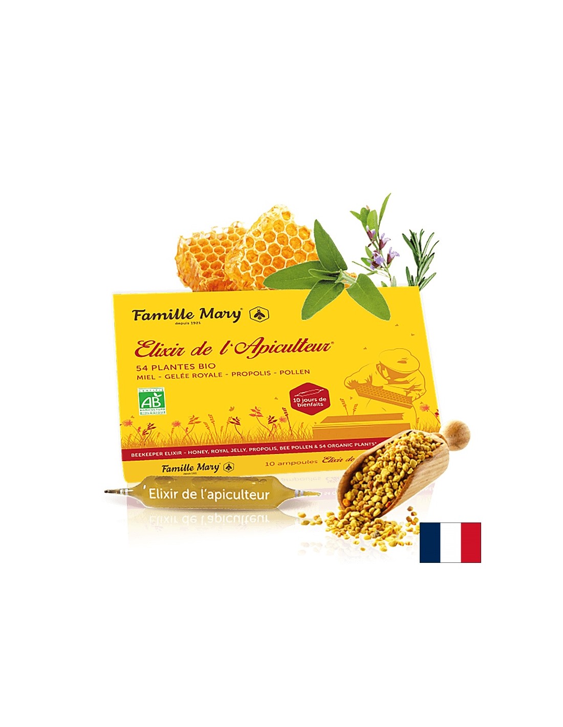 ELIXIR DE L'APICULTEUR® - Bienenelixir (mit Honig, Royal Jelly, Bienenpollen, Propolis und 54 Bio -Pflanzen) Famille Mary
