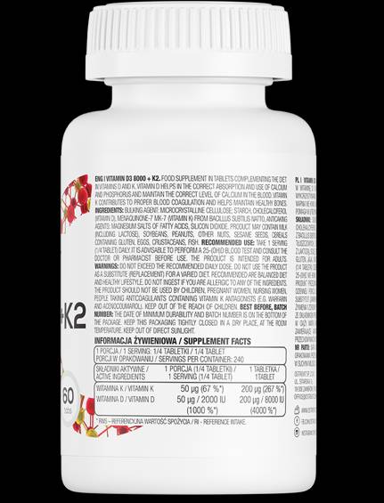 Vitamin D3 8000 + K2 200 MCG 60 Tabletten