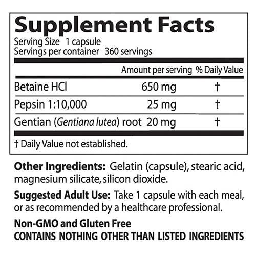 Beste Betain HCl 650 mg / mit Pepsin & Enzian Bitter - 120 Kapseln