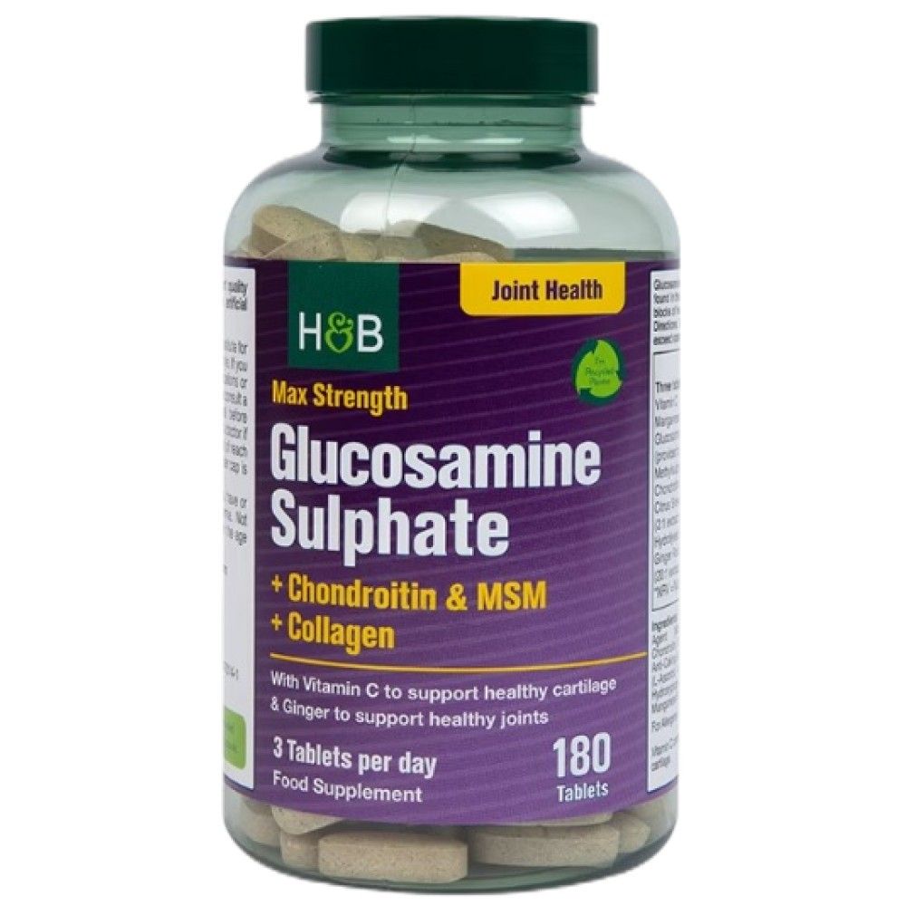 Max -Festigkeit Glucosaminsulfat | Plus Chondroitin, MSM und Kollagen - 180 Tabletten