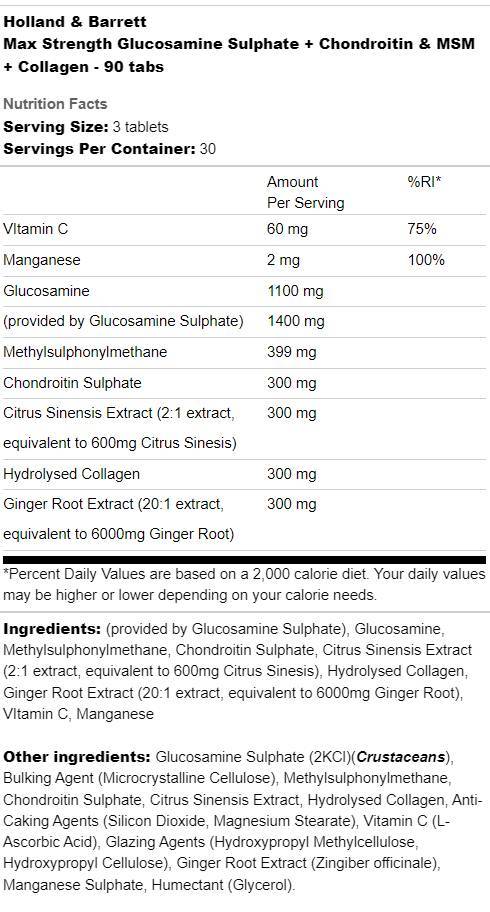 Max -Festigkeit Glucosaminsulfat | Plus Chondroitin, MSM und Kollagen - 180 Tabletten