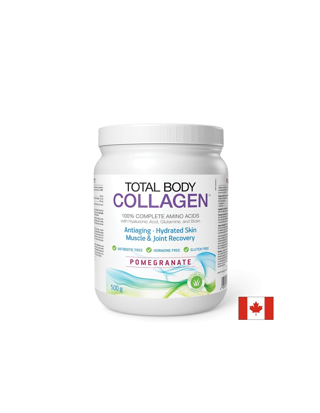 Hydrolysiertes Rinderkollagen mit Hyaluronsäure, Glutamin und Biotin – Total Body Collagen, 500 g Pulver, Granatapfelgeschmack <tc>Natural Factors</tc>
