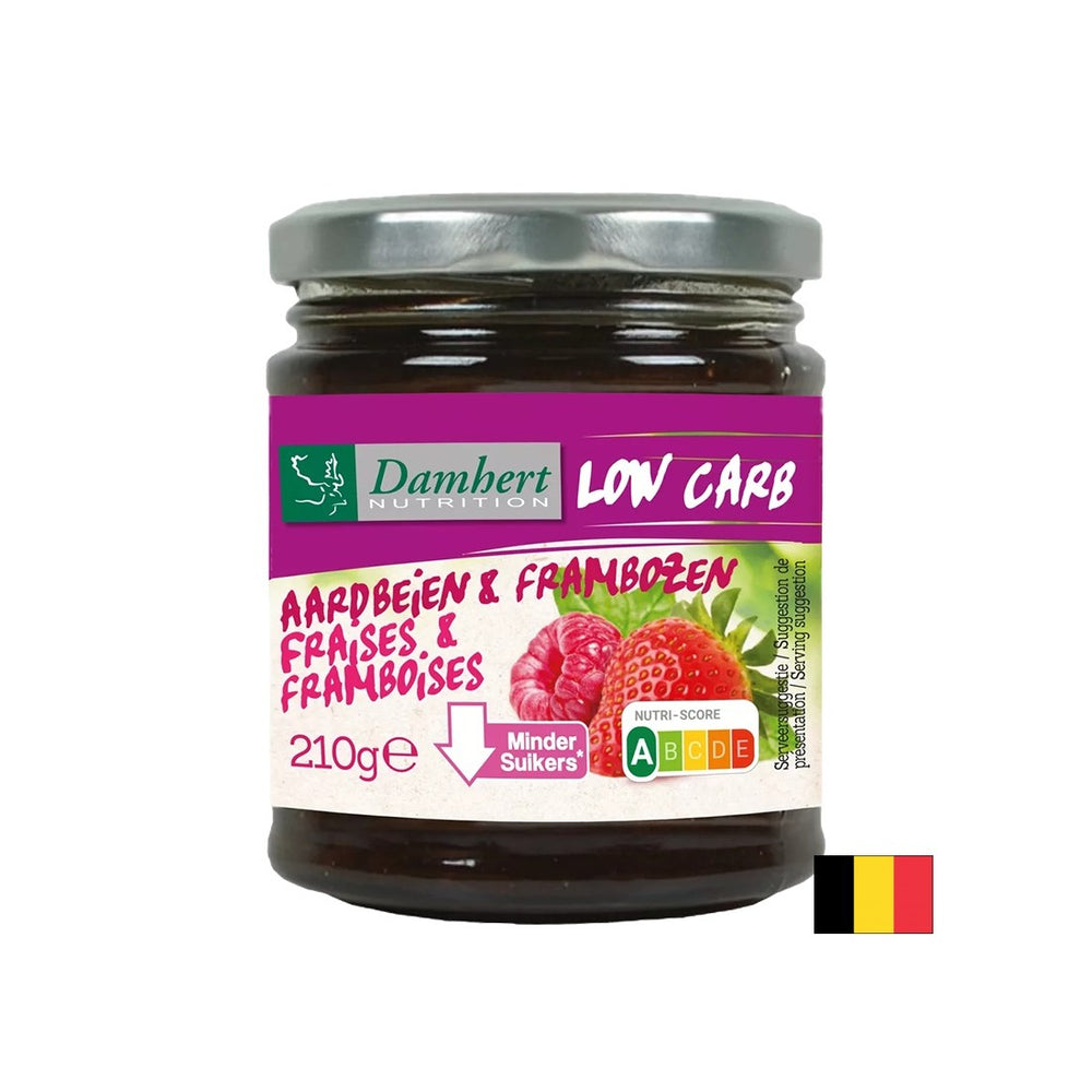 Himbeer- und Erdbeermarmelade mit geringem Zucker- und Kohlenhydratgehalt, 210 g