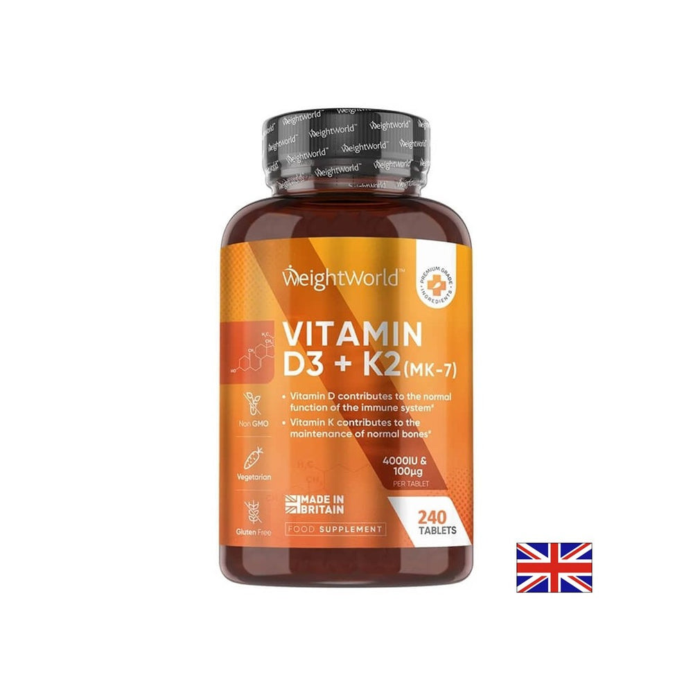 Knochensystem - Vitamin D3 4000 IU + K2 100 µg, 180 Tabletten Gewicht Welt