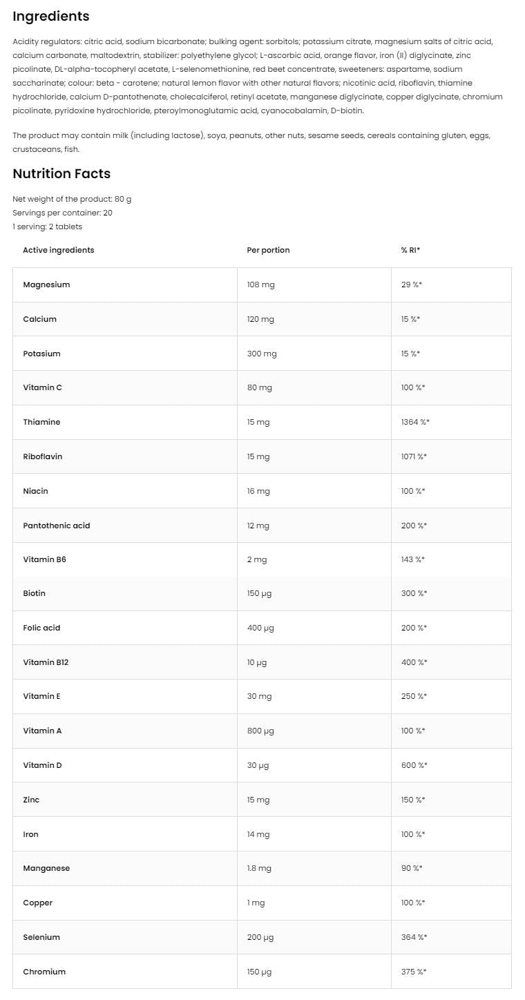 VitaandMinerals | Sprudelnde Vitamine und Mineralien 20 lösliche Tabletten