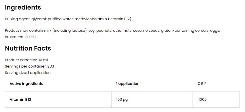 Vitamin B12 Methylcobalamin 100 mcg Spray 30 ml