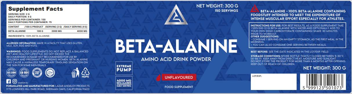 La Beta -Alanin -Pulver - 300 Gramm