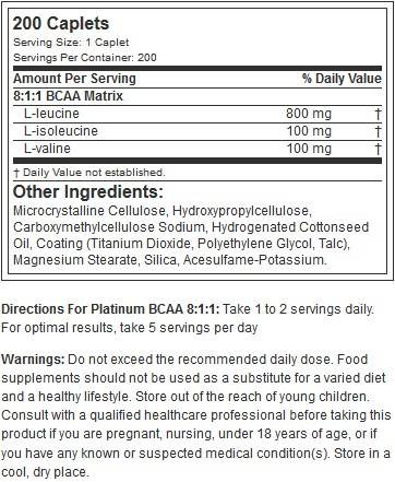 Platin BCAA 8: 1: 1 - 200 Caplets