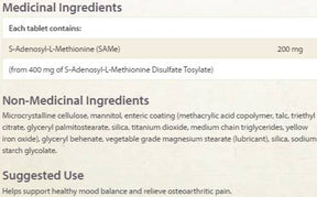 SAM-e 200 mg - 30 Tablets - Nutra Best Europe