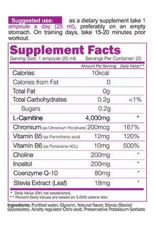 L -Carnitin -Flüssigkeit 4000 Schuss - 20 x 25 ml