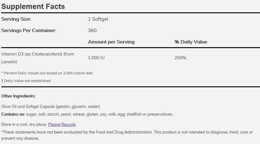 Vitamin D -3 1000 IU - 180 Gelkapseln