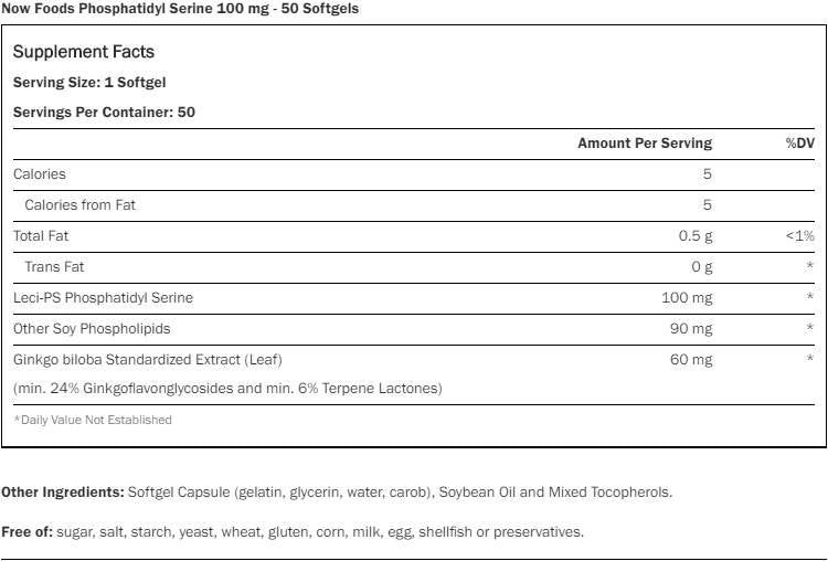 Phosphatidyl -Serin 100 mg + Ginkgo [50 Gelkapseln, 50 Dosen]