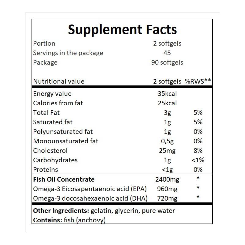 Omega 3 / hohe Festigkeit 70% Fischöl - 90 Gelkapseln