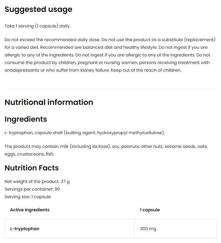 Tryptophan 300 mg / Vege 90 Kapseln