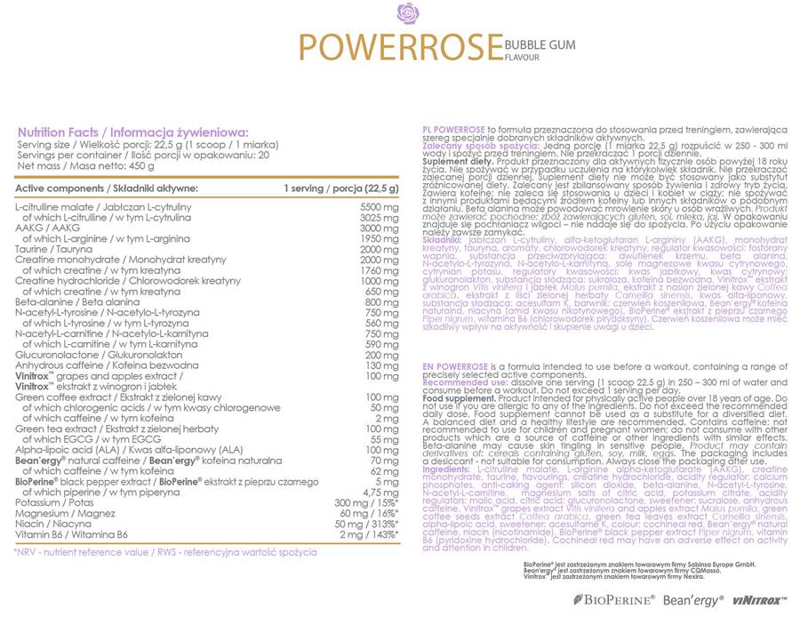 Alldeynn | Powerrose Pre -Workout - 450 Gramm