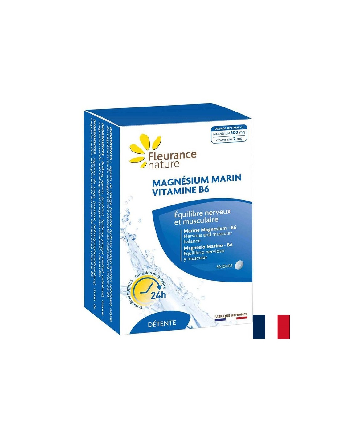 Für Stress, Müdigkeit, Muskelkrämpfe - Marine Magnesium + Vitamin B6, 60 Tabletten Flourance Nature