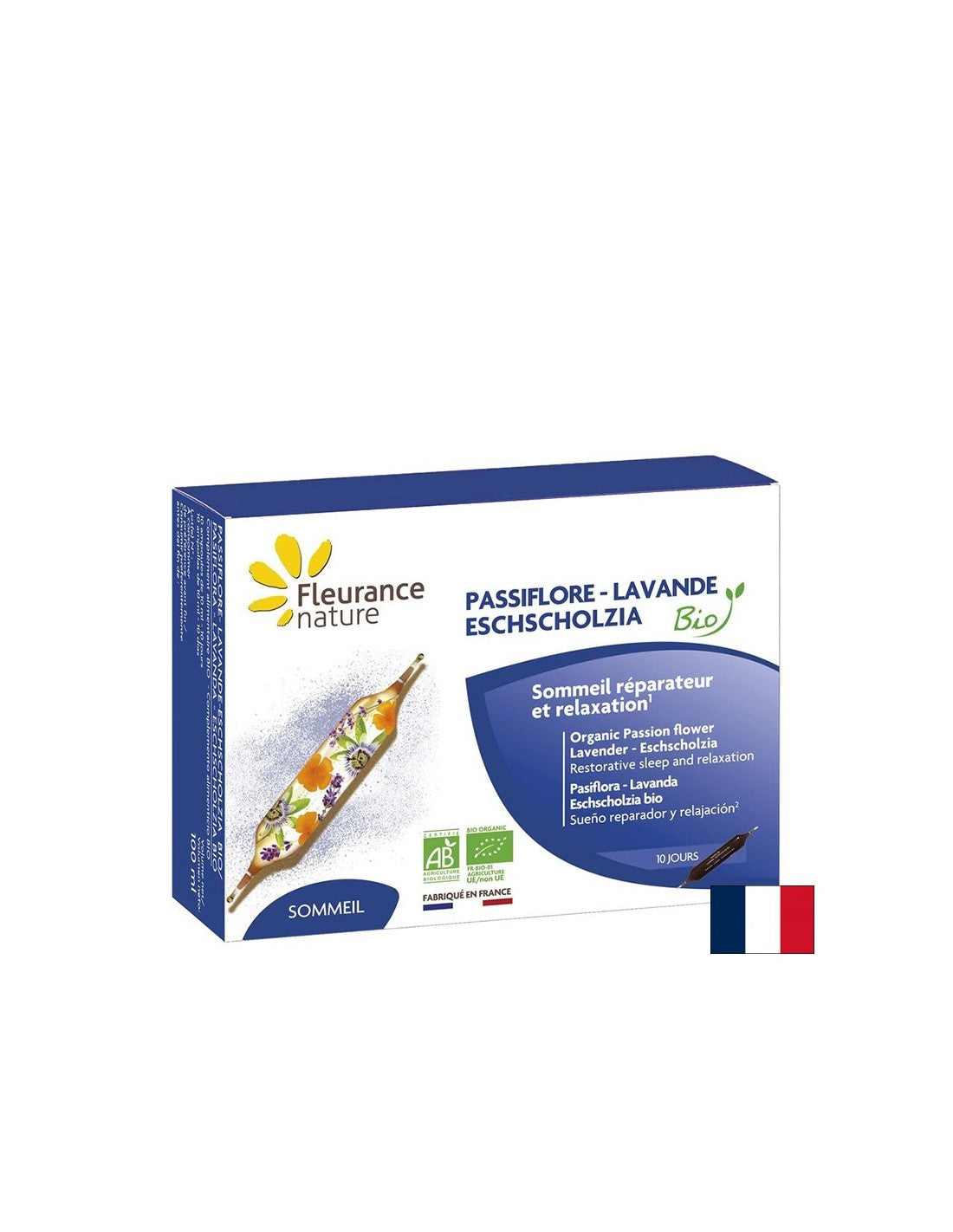 Entspannung des Nervensystems - Passionsblume, Lavendel, Escholtia -Biografie, 10 Trinkampullen Flourance Nature