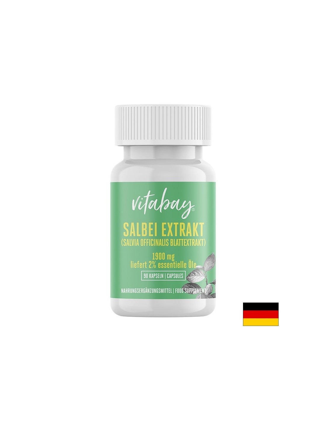 Salbei extrakt - Salbeixtrakt 1900 mg (Salvia officinalis Blattextrakt, 2% ätherische Öle), 90 Kapseln