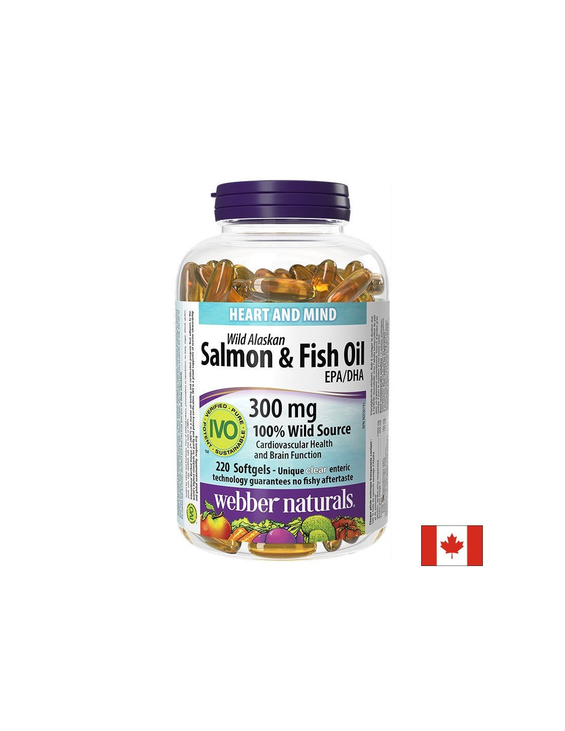 Herz- und Gehirnfunktion - wilder alaskanischer Lachs (Öl) (1000 mg)+ Fischöl (300 mg), 220 Weichtgele
