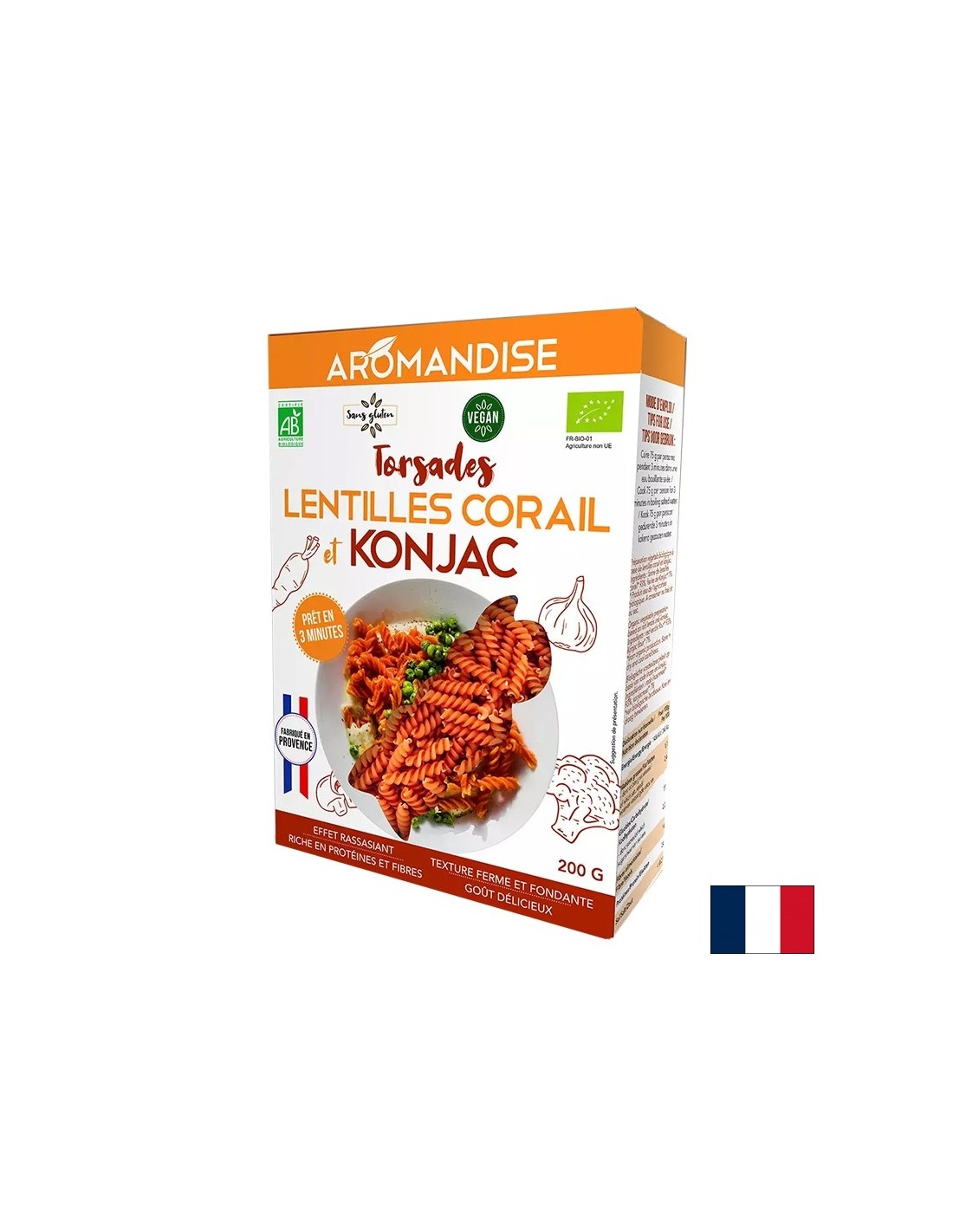 Glutenfreie diätetische Fusilli-3 Minuten Kochzeit (aus Konjac-Mehl und Korallenlinsen), 200 g