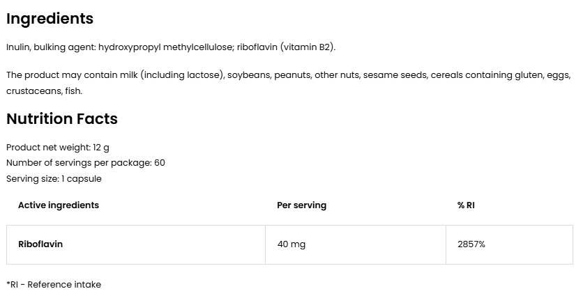 Vitamin B2 Riboflavin 40 mg - 60 Kapseln