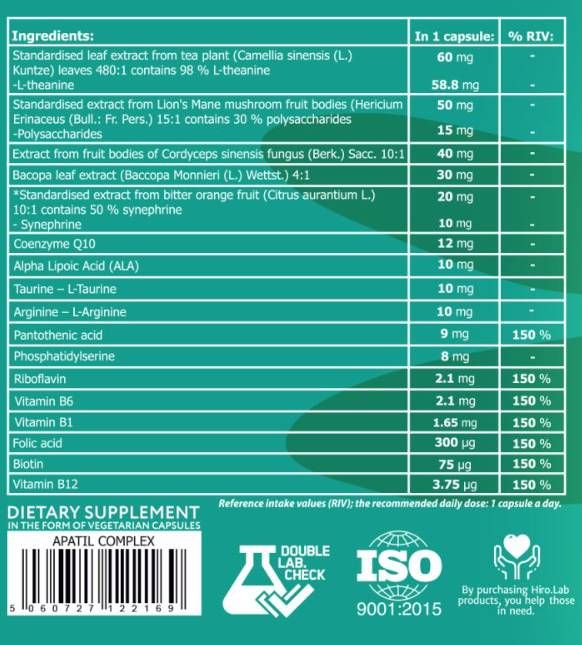 Patil -Komplex | mit L -Theanin, Löwenmähne und Bacopa - 30 Kapseln