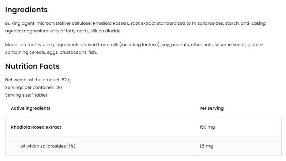 Rhodiola Rosea 150 mg / Gemüse - 120 Tabletten