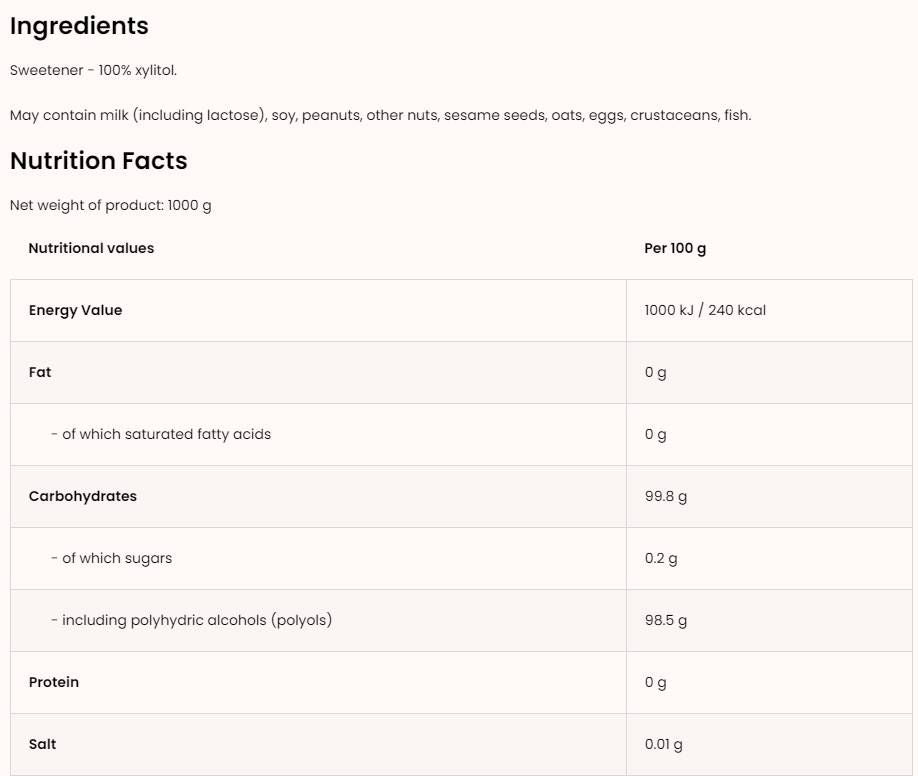 Xylitol / zuckerfreier Süßstoff - 1000 гралfolgen