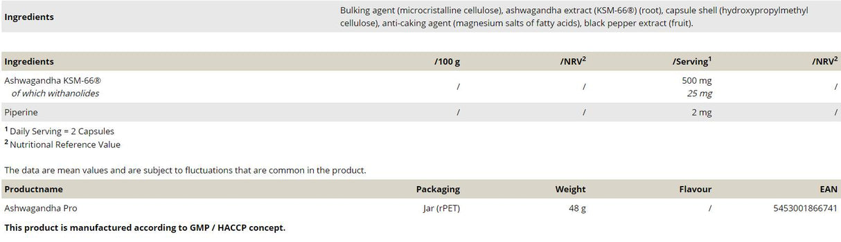 Ashwagandha Pro KSM -66 500 mg - 60 Kapseln
