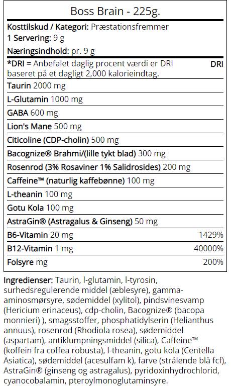 Boss Brain | Nootrop mit Bacopa, Rhodiola & Lion's Mane - 225 Gramm
