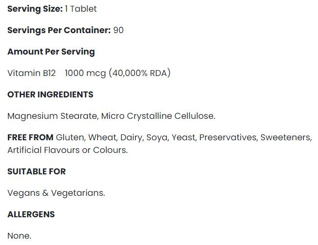Vitamin B12 1000 MCG - 90 Tabletten