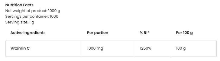 100% Vitamin C Pulver - 1000 Gramm
