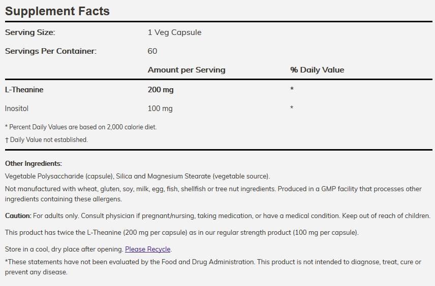 L -theanin 200 mg / doppelte Stärke - 120 Kapseln