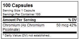 Chrom -Picolinat 50 mcg - 100 Kapseln
