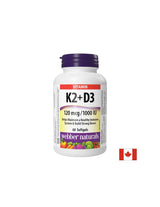 Zur Unterstützung von Knochen und Zähnen - Vitamin K2 120 µg + D3 1000 IU/ 25 µg, 60 Weichgelkapseln/ 60 Dosen