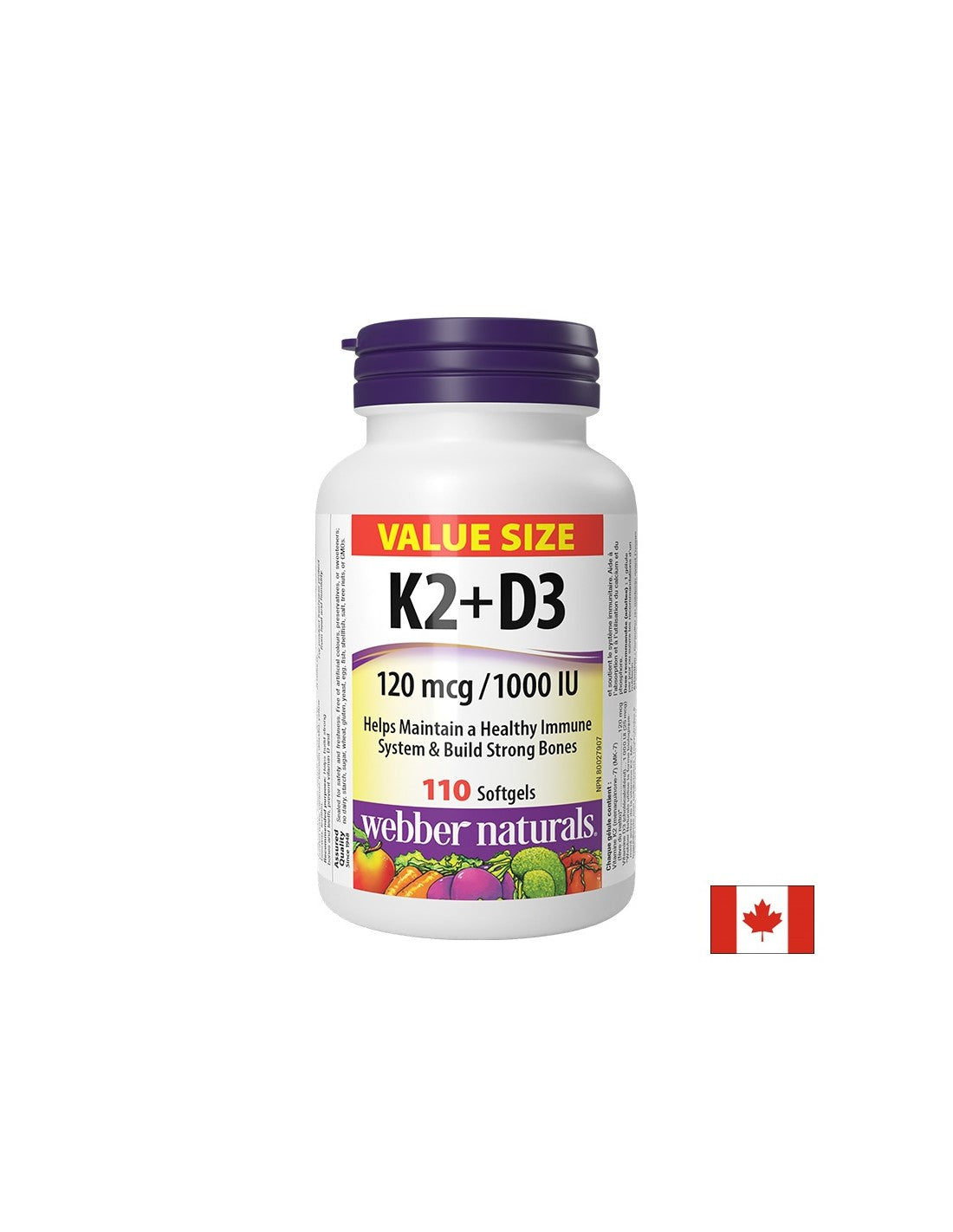 Um Knochen und Zähne zu unterstützen - Vitamin K2 120 µg + D3 1000 IU 25 µg x 110 Weichgelkapseln/ 110 Dosen