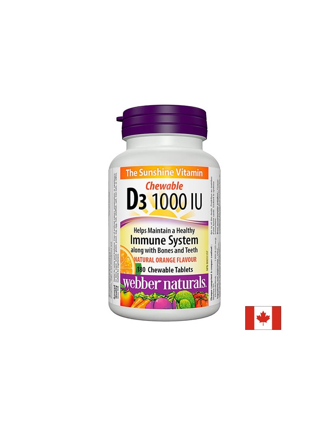 Gesunde Knochen &amp; Zähne - Vitamin D3 1000 IE, 180 Kautabletten <tc>Webber Naturals</tc>