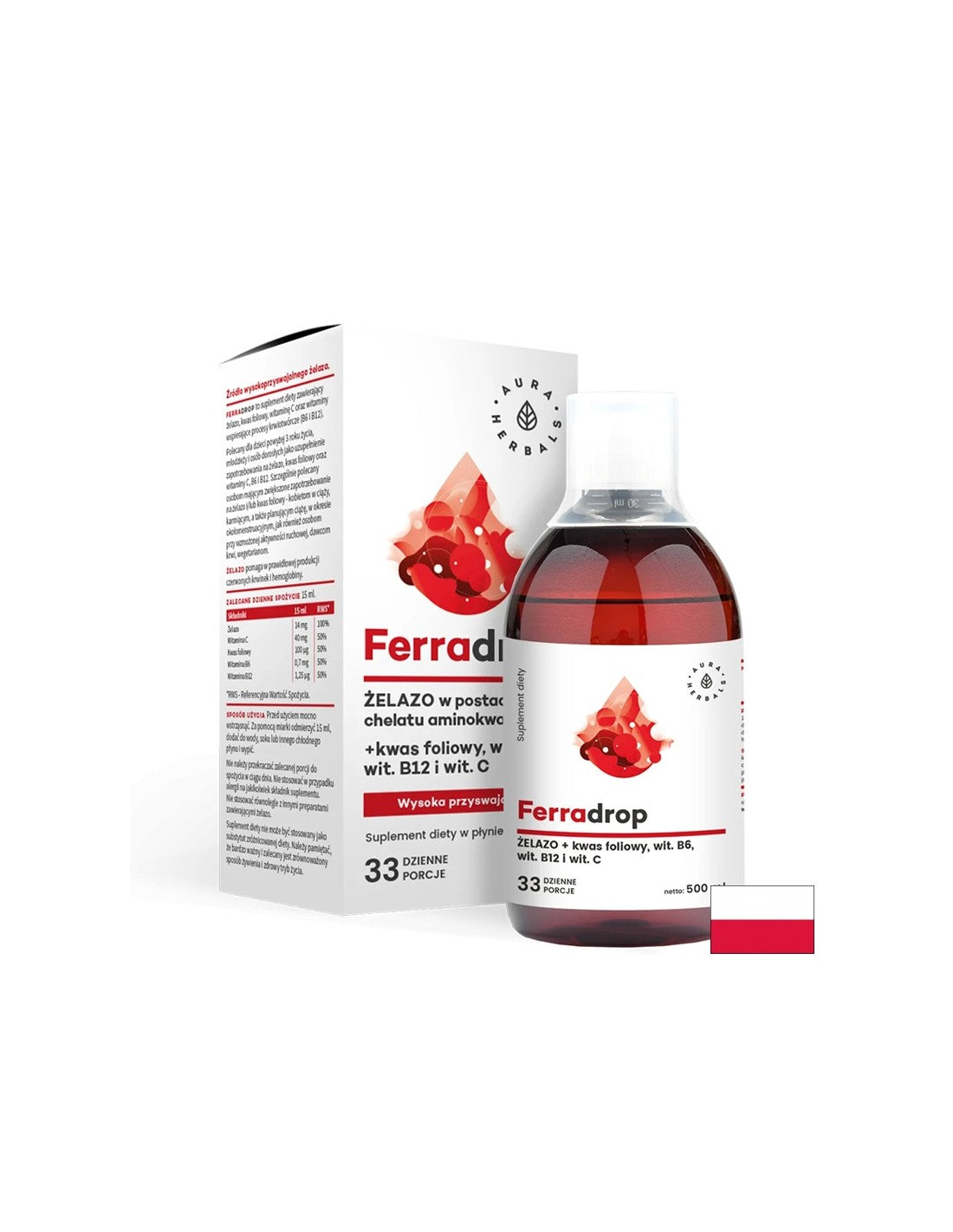 Eisen + Folsäure mit Vitamin C, B6, B12, 500 ml <tc>Aura Herbals</tc>